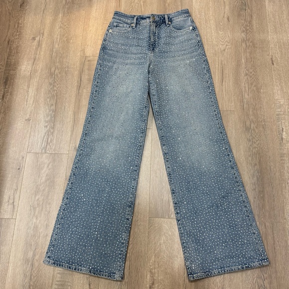 Good American Good Ease Crystal Embellished Wide Leg Jeans Loose Fit Size 00/24 - Picture 6 of 14